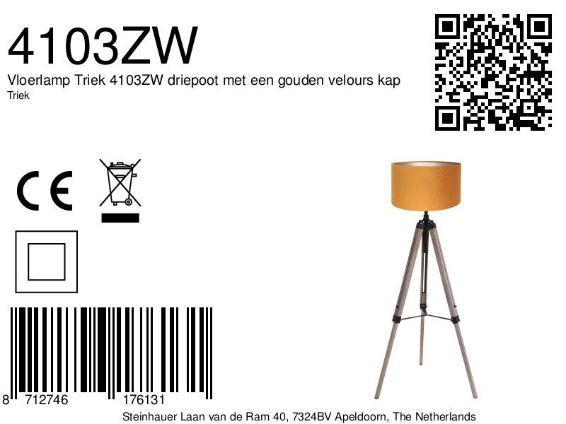 Dreibeinige Stehlampe Schwarz mit Samtdecke Mexlite Triek – Bild 7