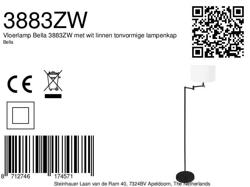 Moderne schwarze Stehlampe mit weißem Schirm Mexlite Bella – Bild 6