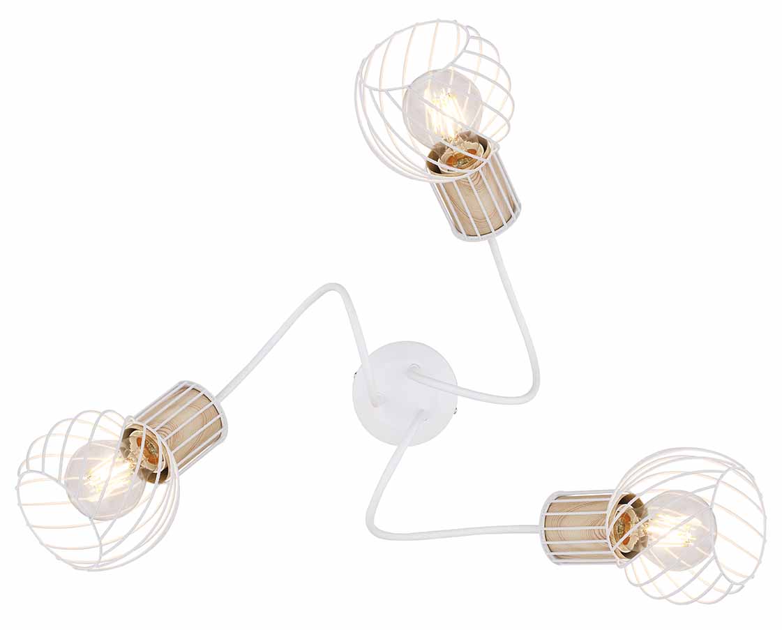 3-Licht Deckenlampe weiß/holzoptik mit Gitterkappe Globo Luise – Bild 2