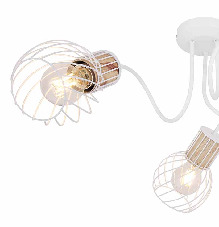 3-Licht Deckenlampe weiß/holzoptik mit Gitterkappe Globo Luise – Bild 3