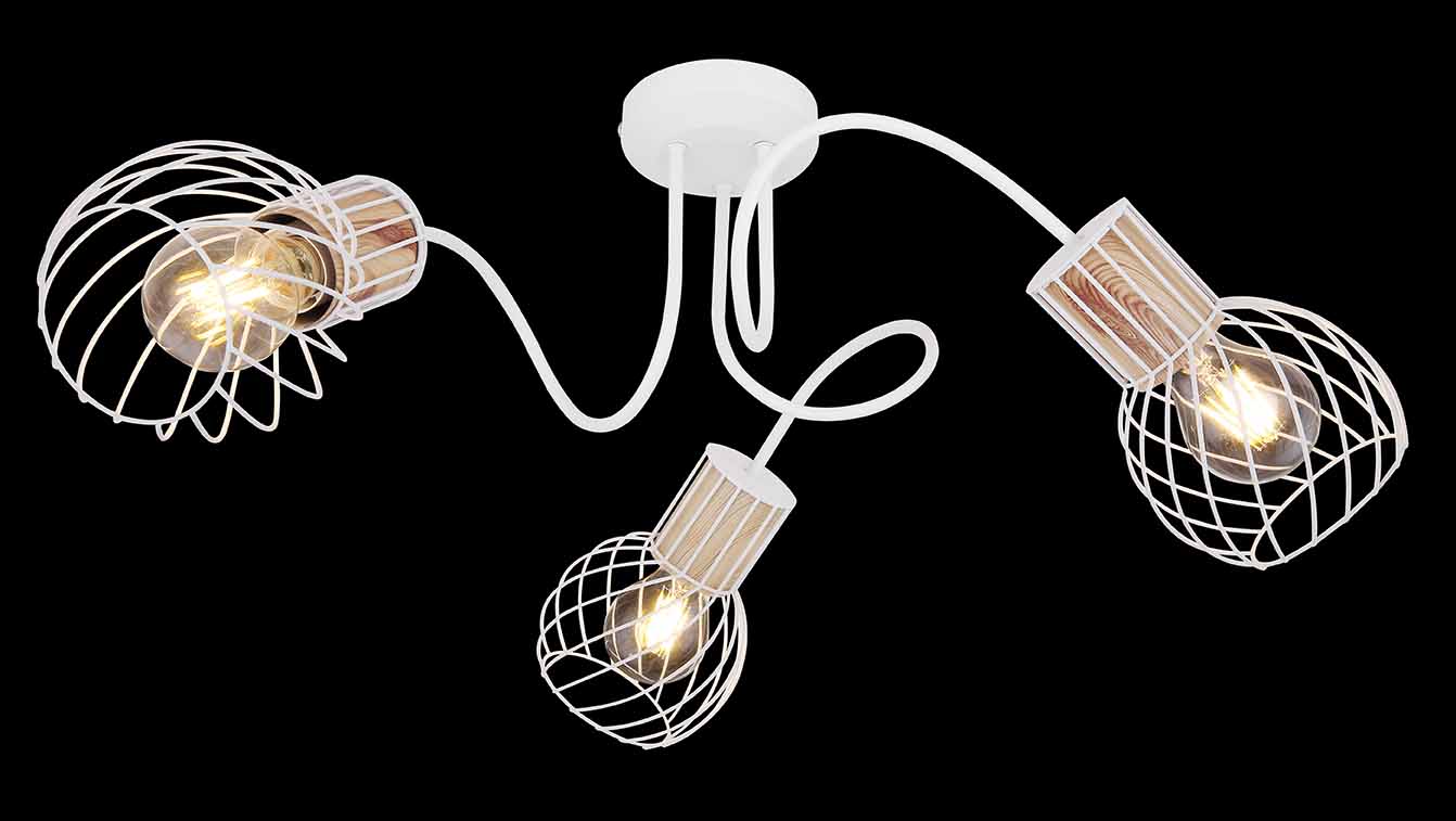 3-Licht Deckenlampe weiß/holzoptik mit Gitterkappe Globo Luise – Bild 4