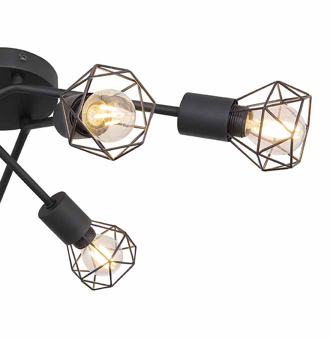 Deckenlampe mit 6 Diamantschirmen aus schwarzem Metall Globo Xara I – Bild 3