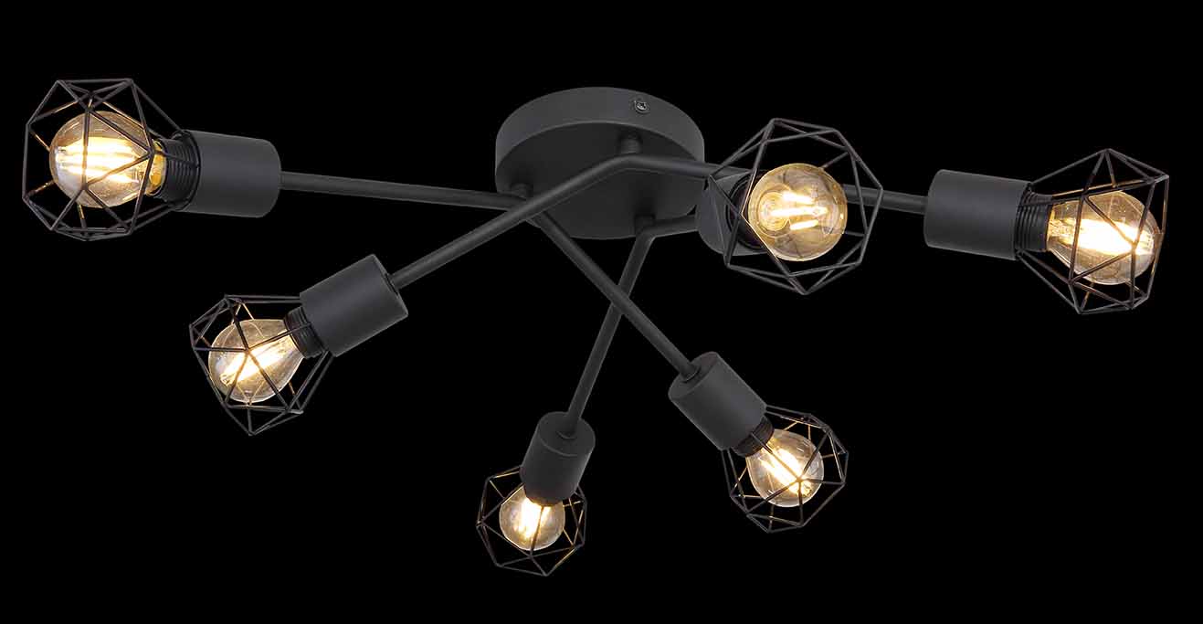 Deckenlampe mit 6 Diamantschirmen aus schwarzem Metall Globo Xara I – Bild 4