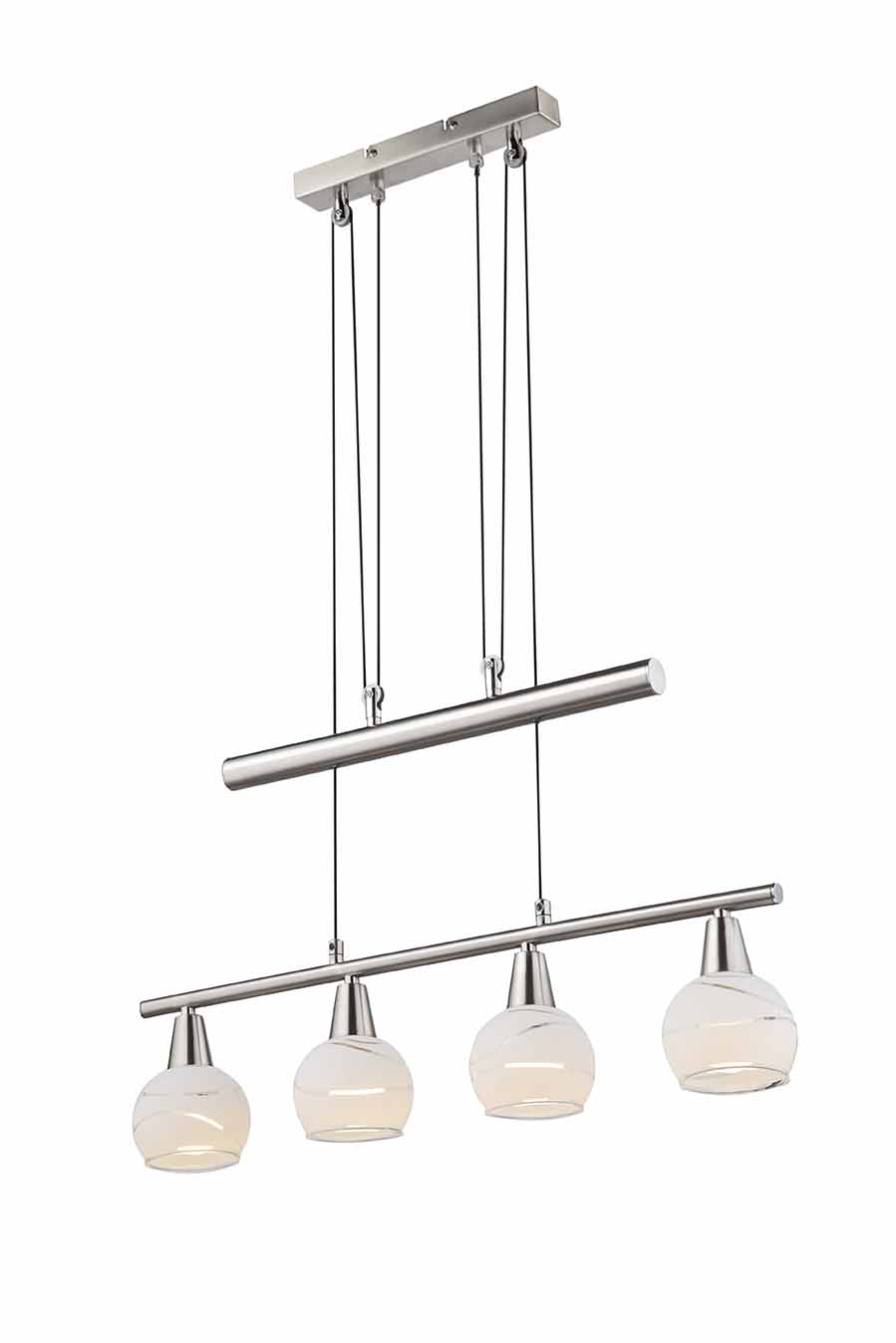 Doppelstab Hängelampe Nickel 4-Satin-Glaskappen Globo Elliott – Bild 2