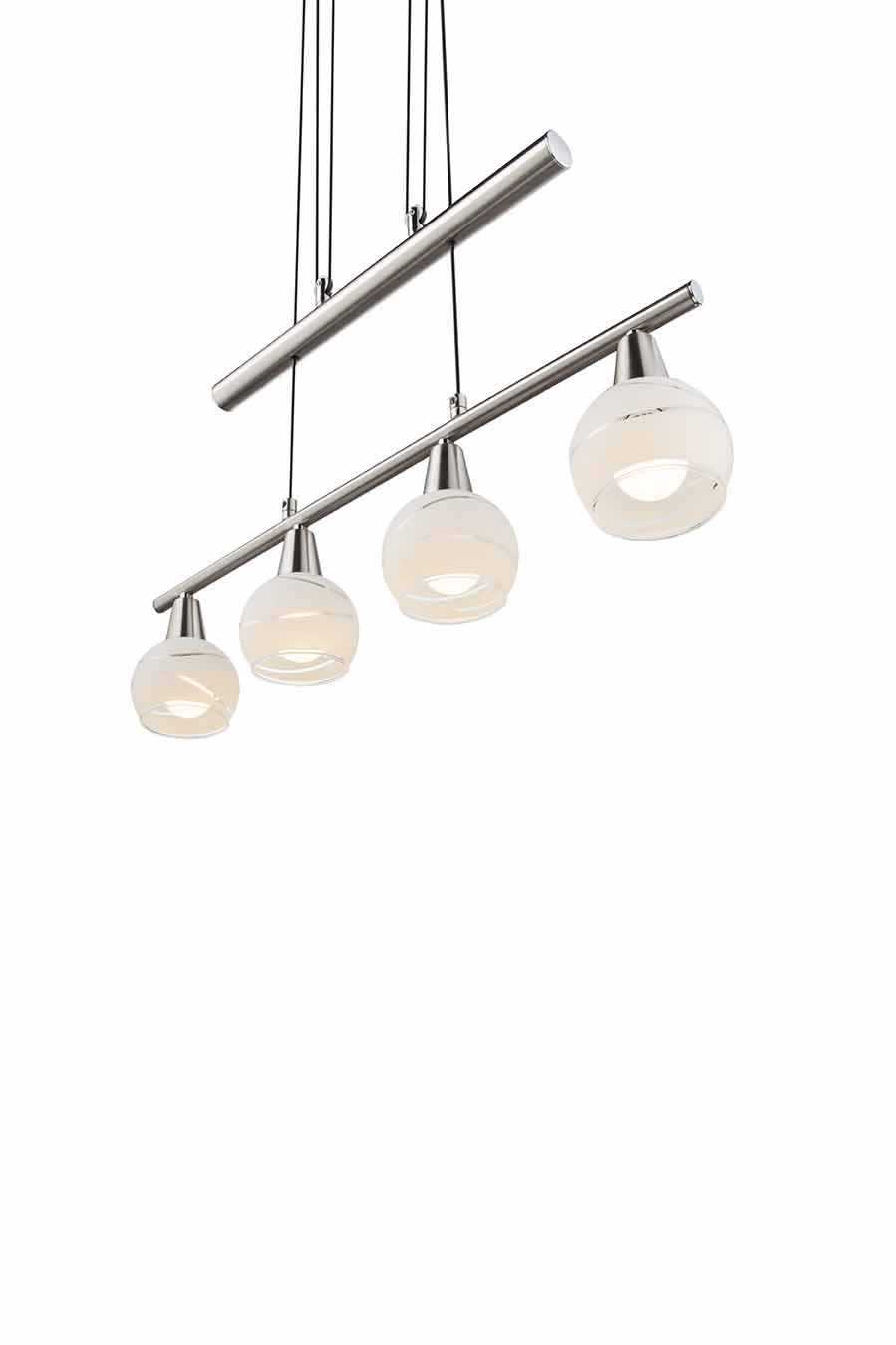 Doppelstab Hängelampe Nickel 4-Satin-Glaskappen Globo Elliott – Bild 3