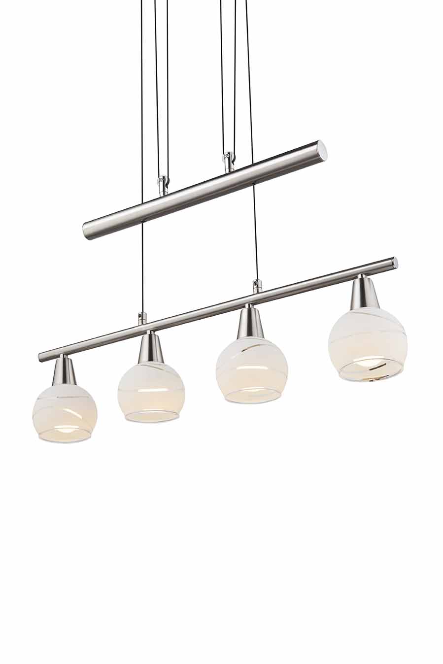 Doppelstab Hängelampe Nickel 4-Satin-Glaskappen Globo Elliott – Bild 4