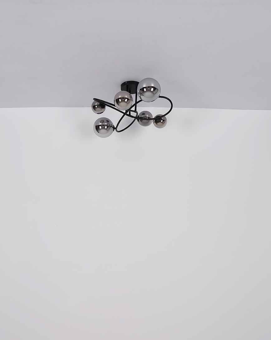 Gedrehte Deckenlampe Schwarz 6 Rauchglas-Kugeln Globo Riha – Bild 4