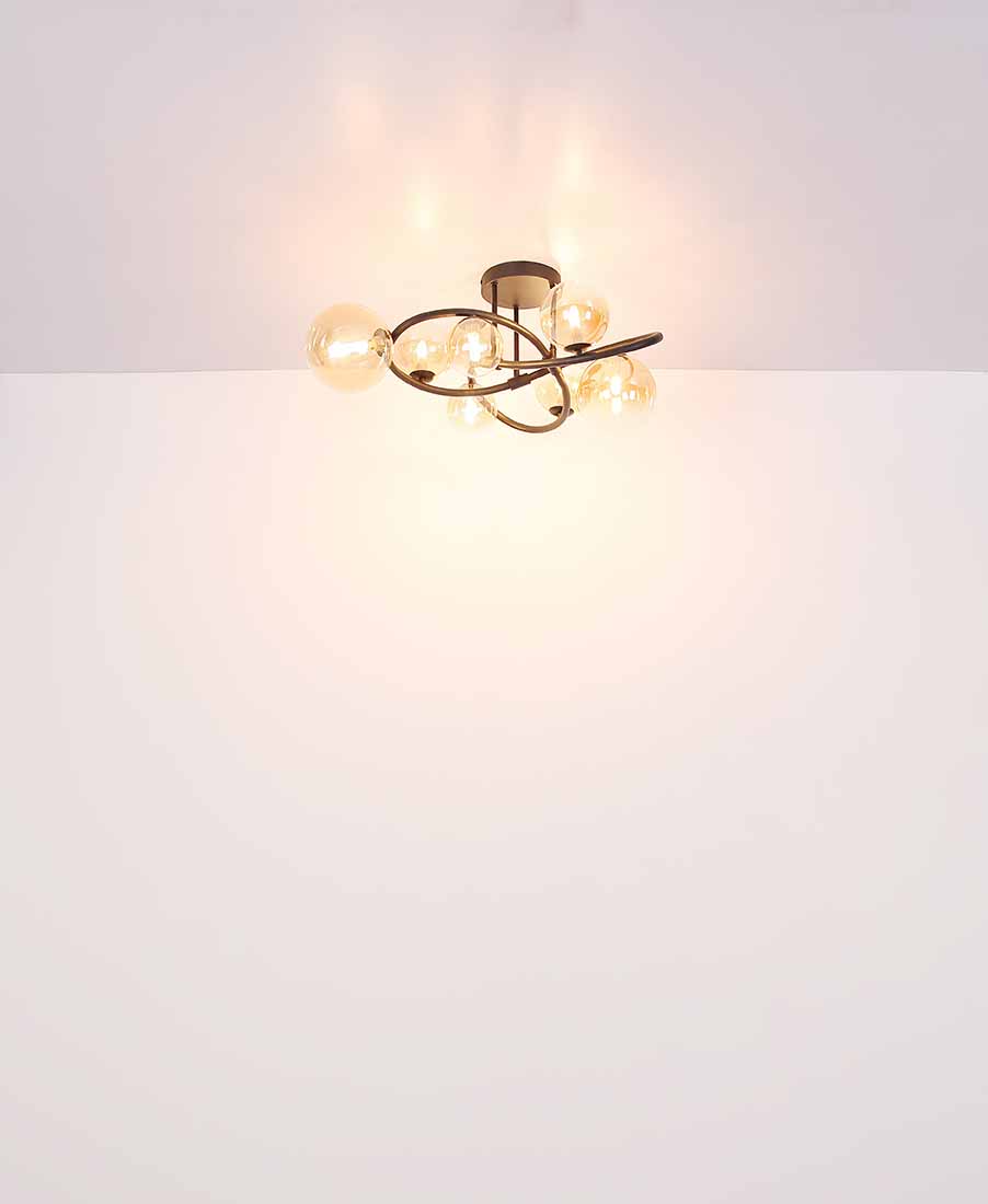 Gedrehte Deckenlampe Schwarz 7 Bernstein-Glas-Kugeln Globo Tuberius – Bild 4