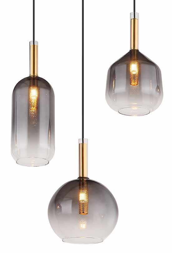 Klassische Messing-Hängelampe mit Rauchglas Globo Elisabeth – Bild 3