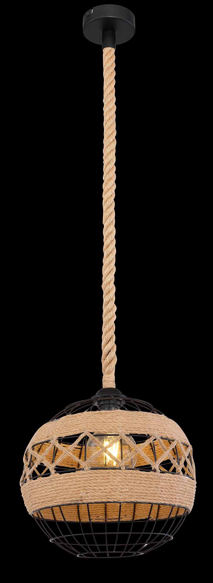 Kugelförmige Hängelampe Schwarz/Natur mit Hanfgewebe Globo Ulleu – Bild 3