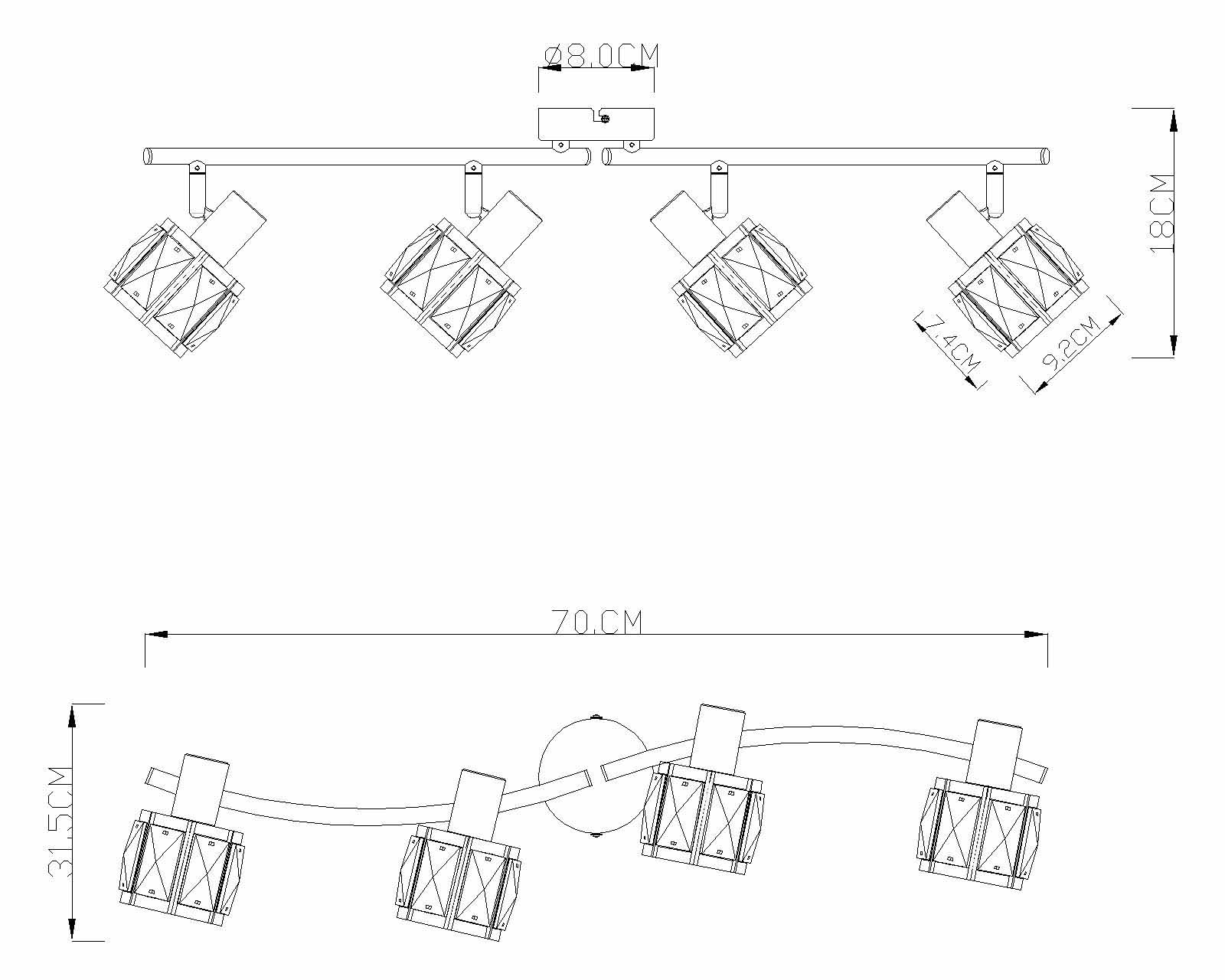 Länglicher 4-Kristallkappen Spot Nickel Globo Kris – Bild 3