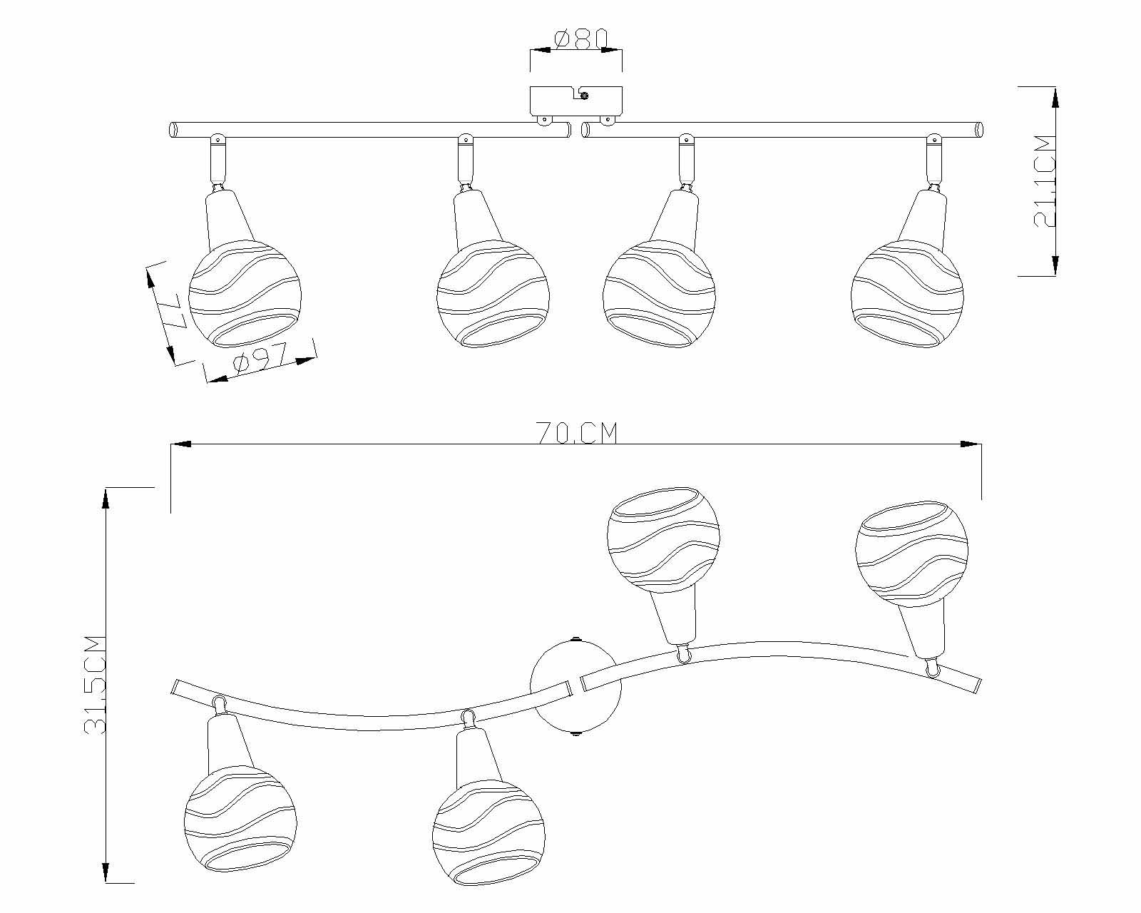 Länglicher 4-Rauchglaskappen Spot Nickel Globo Roman – Bild 2
