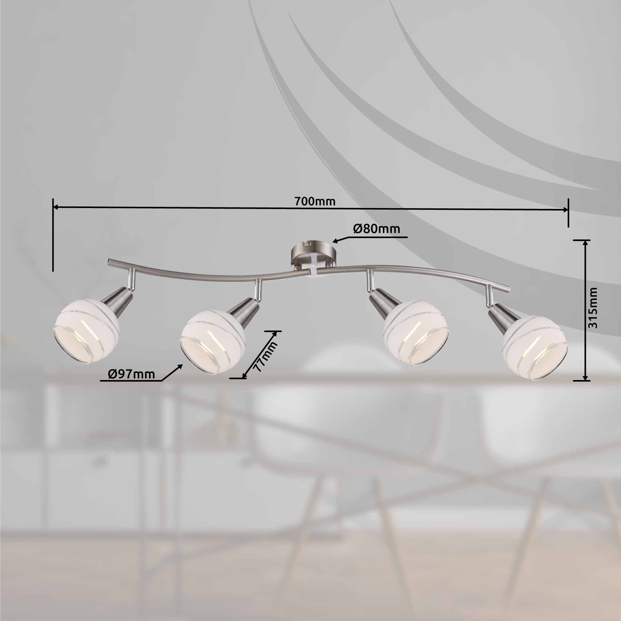 Länglicher 4-Satin-Glaskappen Spot Nickel Globo Elliott – Bild 3