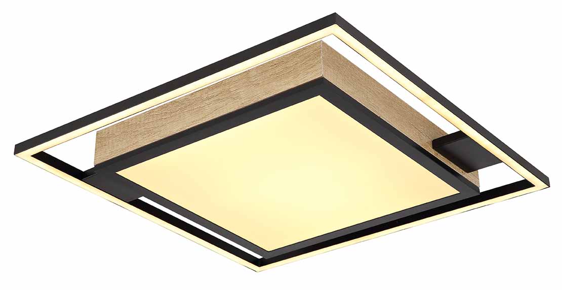 Moderne schwarze quadratische Holz-Deckenlampe Globo Jorry – Bild 4