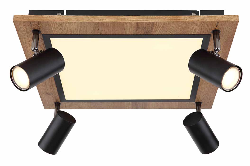 Quadratische Deckenlampe schwarz/braun mit 4 Spots Globo Ulla – Bild 2