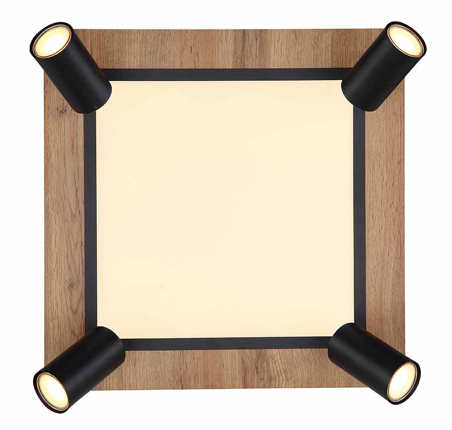Quadratische Deckenlampe schwarz/braun mit 4 Spots Globo Ulla – Bild 3