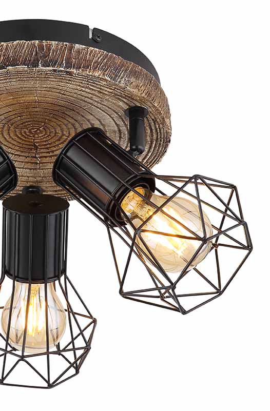 Robuster 3-Licht Spot schwarz Metall/Holz Globo Priska – Bild 3