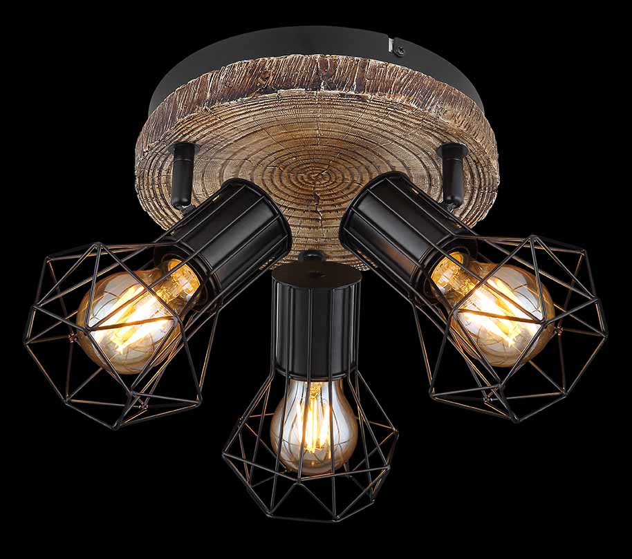 Robuster 3-Licht Spot schwarz Metall/Holz Globo Priska – Bild 4