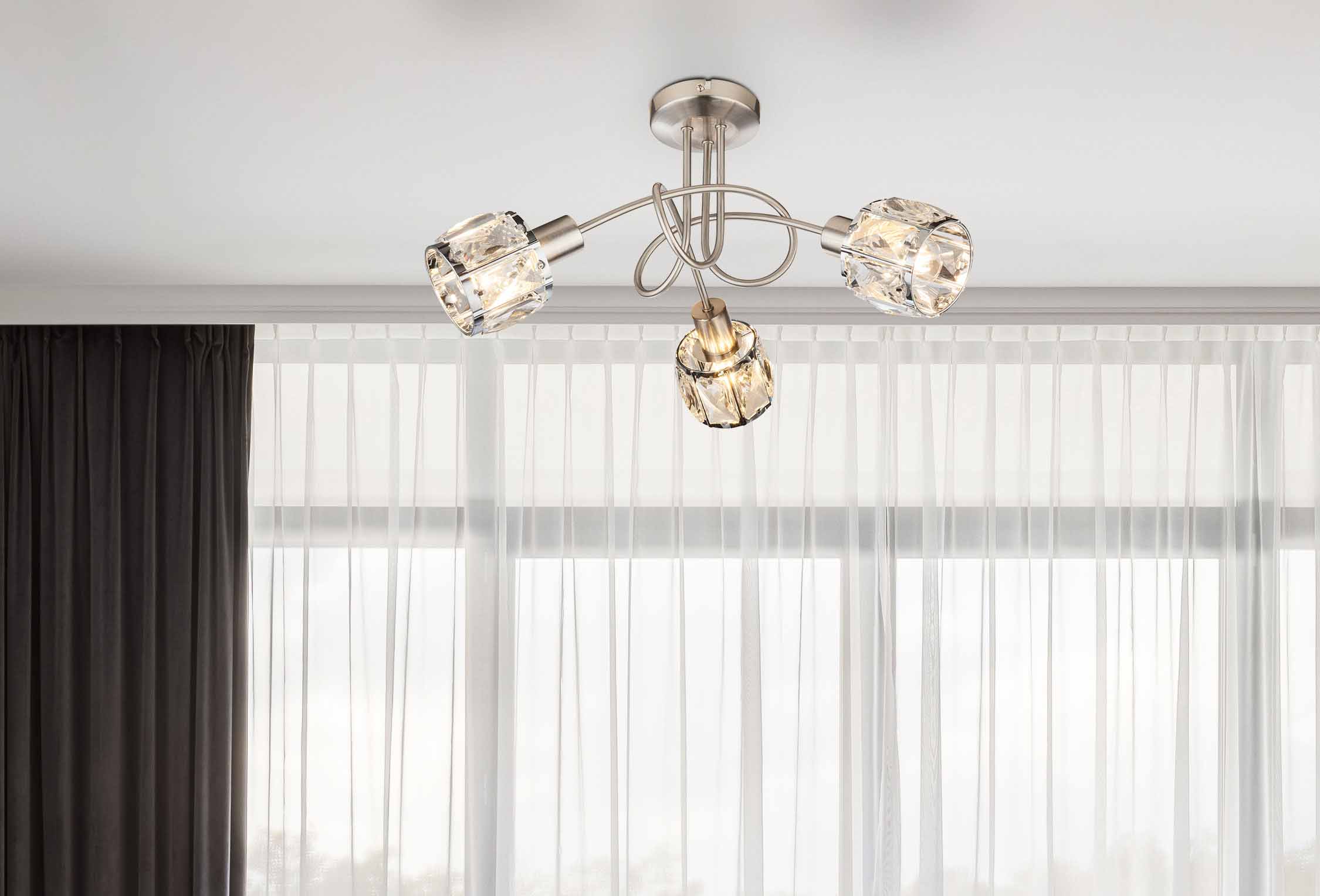 Runde Deckenlampe Nickel 3-Kristallkappen Globo Kris – Bild 2