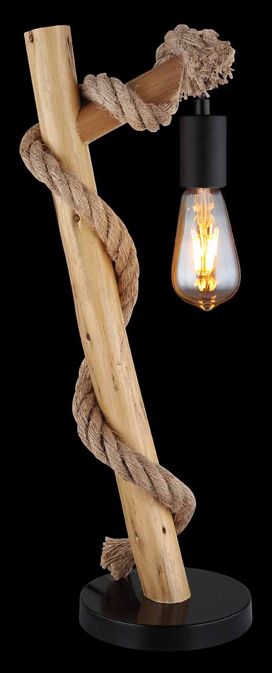 Schräge Tischlampe Natur/Schwarz Holz/Hanfseil Globo Ulleu – Bild 2