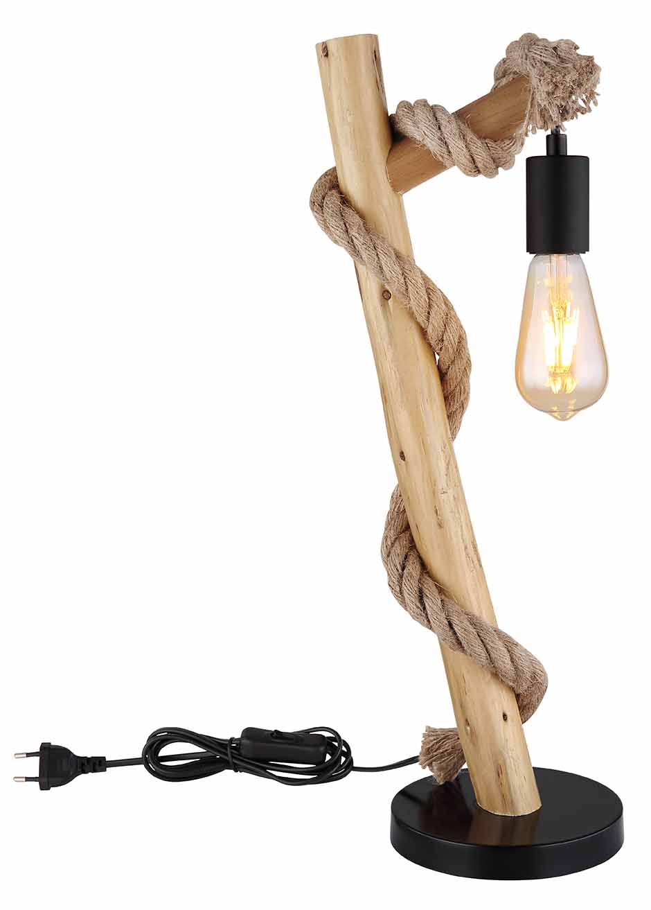 Schräge Tischlampe Natur/Schwarz Holz/Hanfseil Globo Ulleu – Bild 3