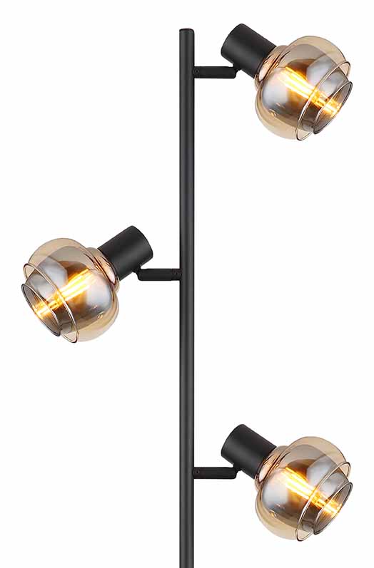 Schwarze 3-Kap Stehlampe Bernstein-/Rauchglas Globo Tokki – Bild 2