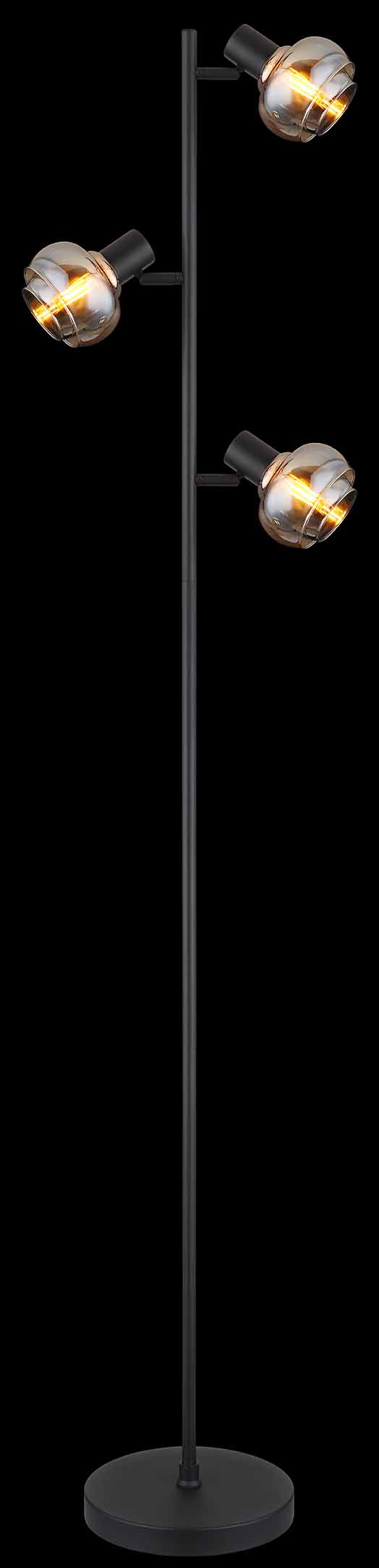 Schwarze 3-Kap Stehlampe Bernstein-/Rauchglas Globo Tokki – Bild 3