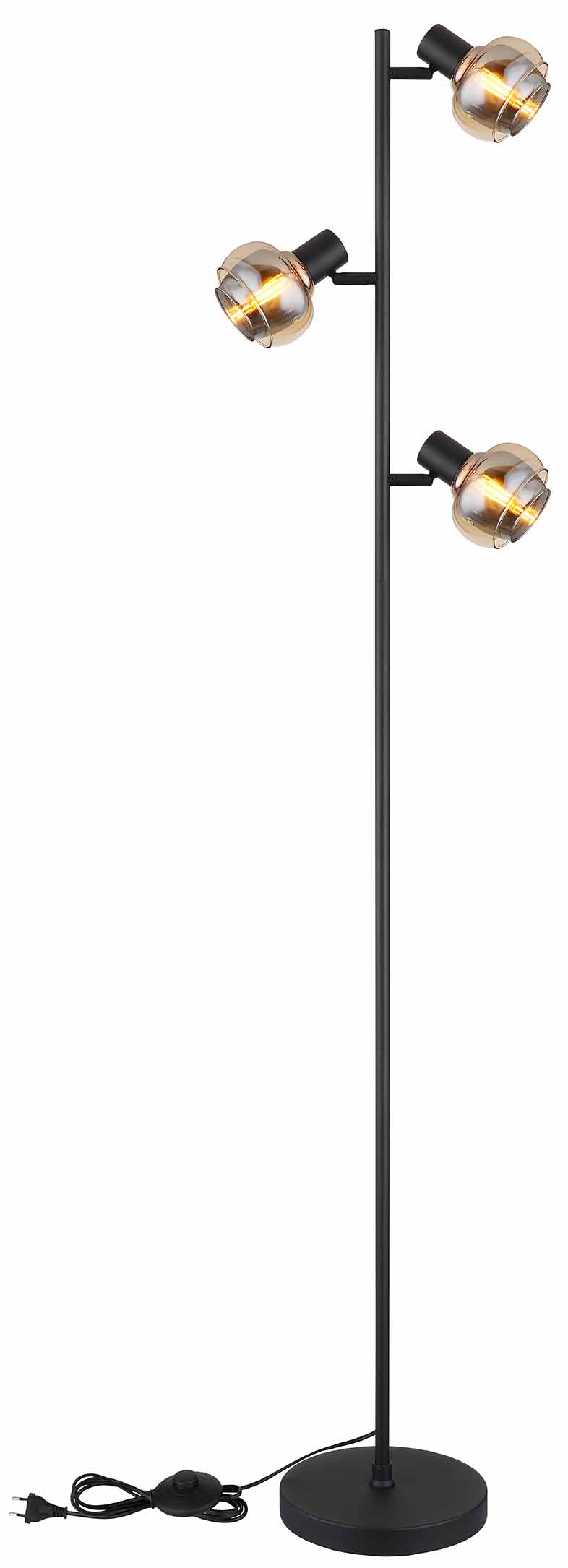 Schwarze 3-Kap Stehlampe Bernstein-/Rauchglas Globo Tokki – Bild 4