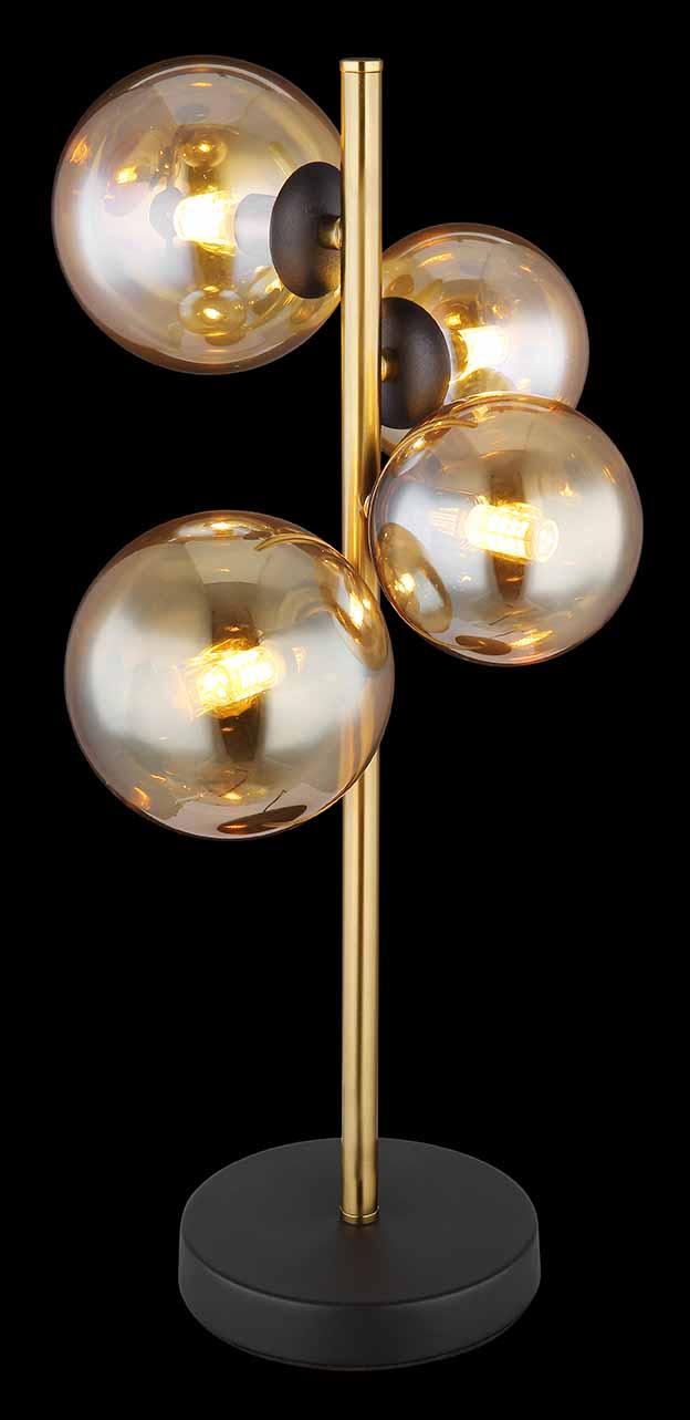 Schwarz/Messing Vertikale Tischlampe 4 Bernstein-Glas-Kugeln Globo Riha – Bild 4