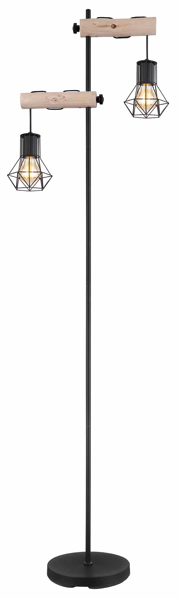 Stehlampe schwarz Metall/Holz mit 2 Diamantkappen Globo Priska – Bild 2