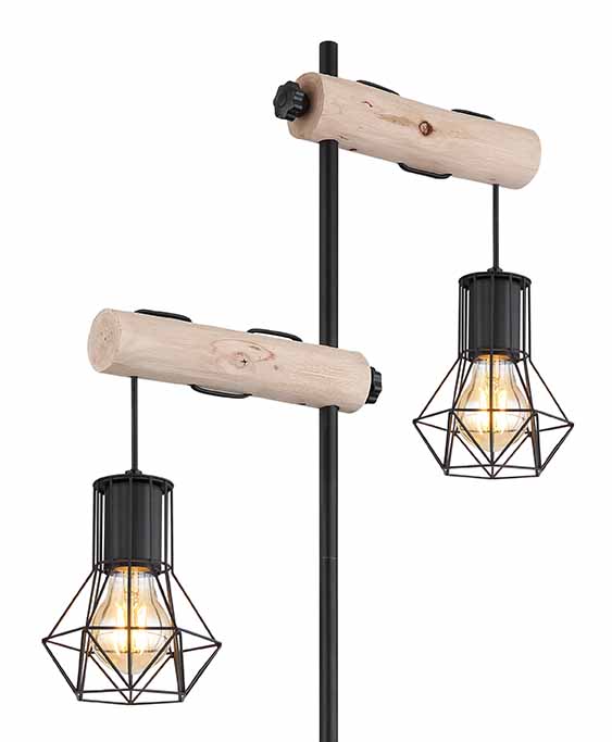 Stehlampe schwarz Metall/Holz mit 2 Diamantkappen Globo Priska – Bild 3