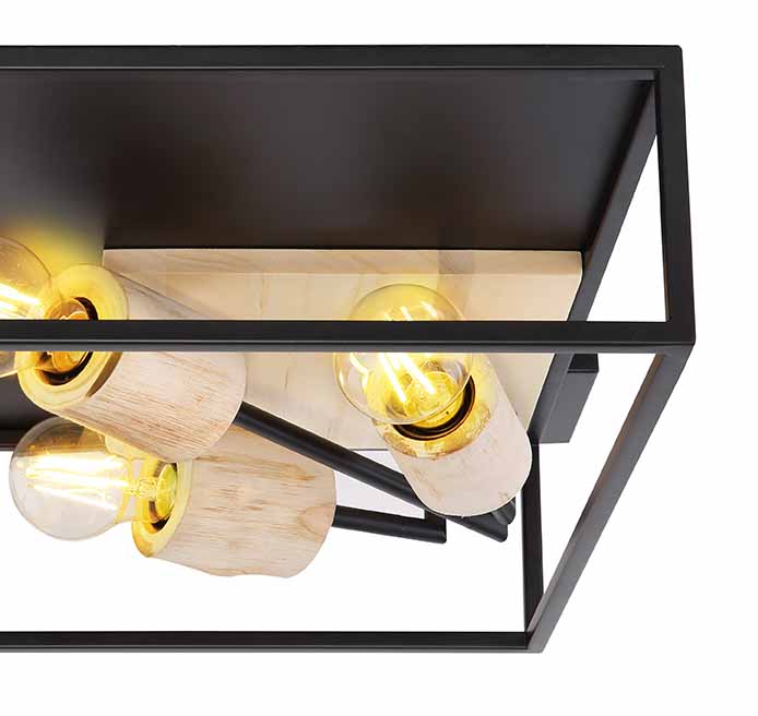 Vierkant schwarze Retro Deckenleuchte Globo Hagar – Bild 4