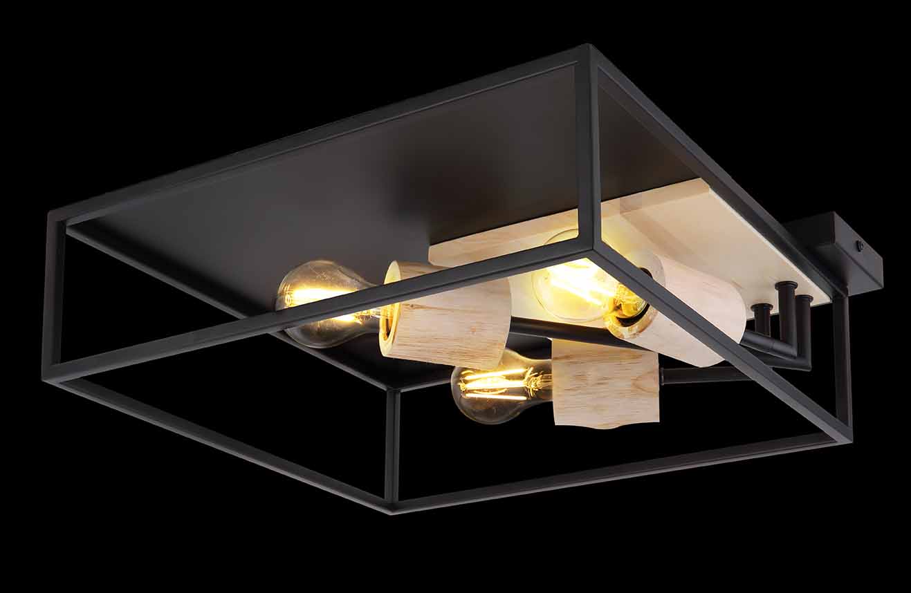 Vierkant schwarze Retro Deckenleuchte Globo Hagar – Bild 5