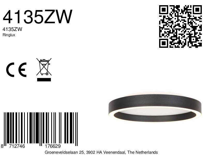 Moderne schwarze Metall-Deckenleuchte Steinhauer Ringlux – Bild 15