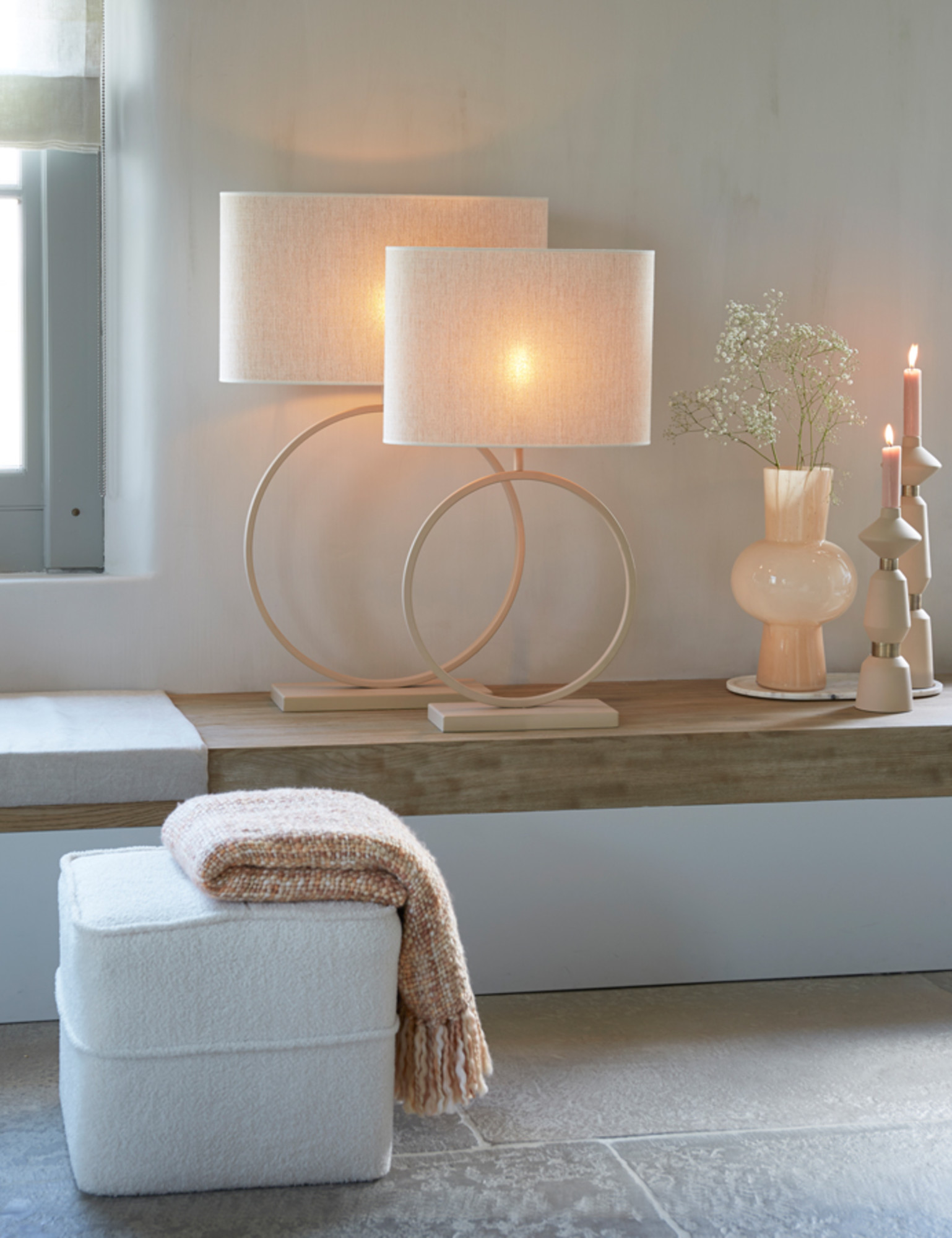 Beige stoffschirm in Zylinderform Light & Living Breska – Bild 4