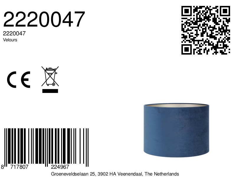 Blaußer samtener Lampenschirm zylindrisch Light & Living Velours – Bild 6