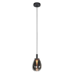 Schlanke schwarze Hängeleuchte mit Rauchglas Steinhauer Glimsy