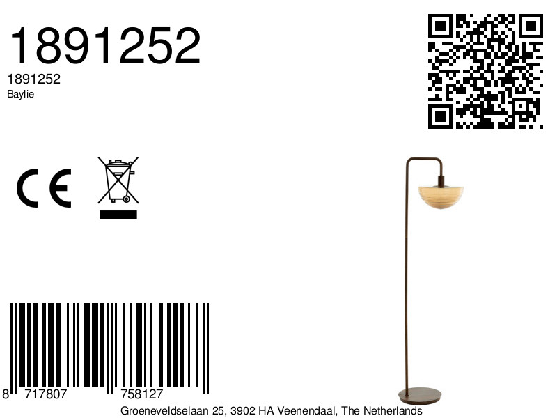 Vintage-Stehlampe mit Schirm aus bernsteinfarbenem Glas Light & Living Baylie – Bild 8