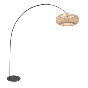 Bogenlampe Schwarz mit naturfarbenem Schirm Anne Lighting Curve