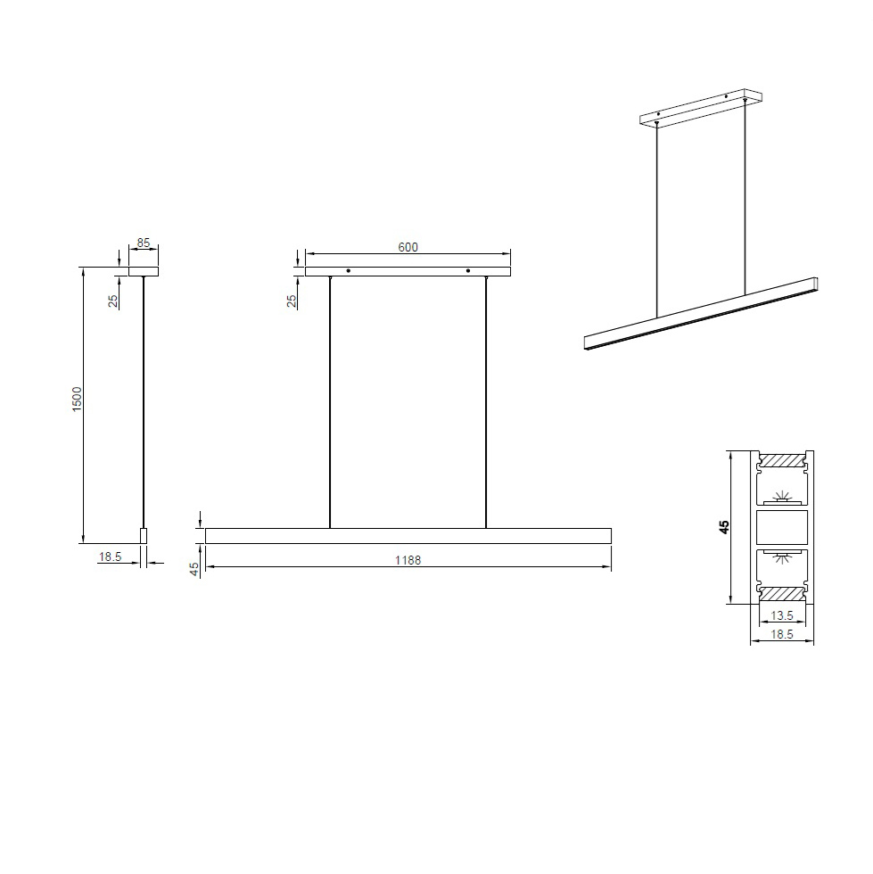 Schwarze Design-Hängeleuchte mit Up- & Downlight Mexlite BirghtLine – Bild 7