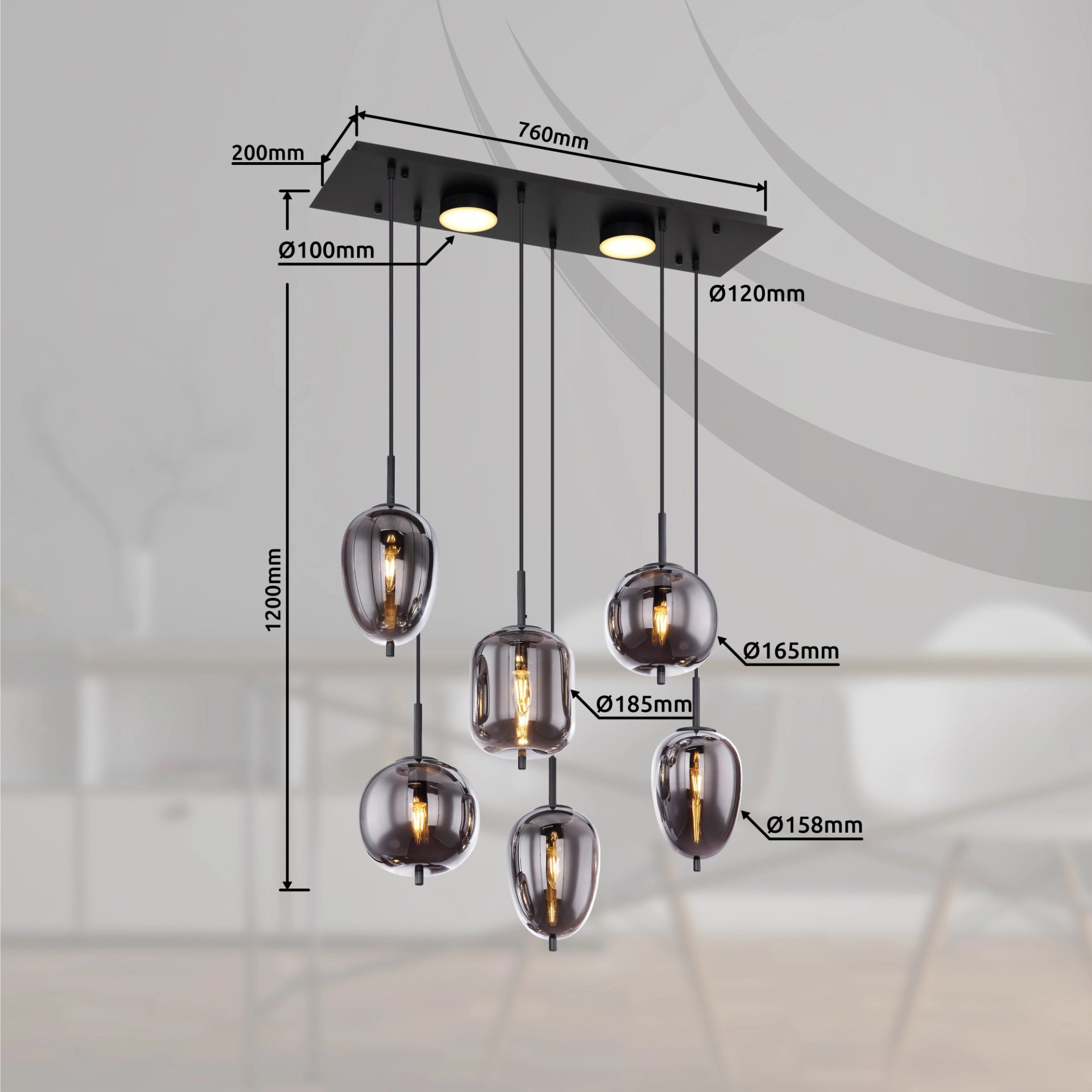 globo-hängeleuchte-blacky-schwarz-glas-großeesstischlampe-e14-15345-6l-1