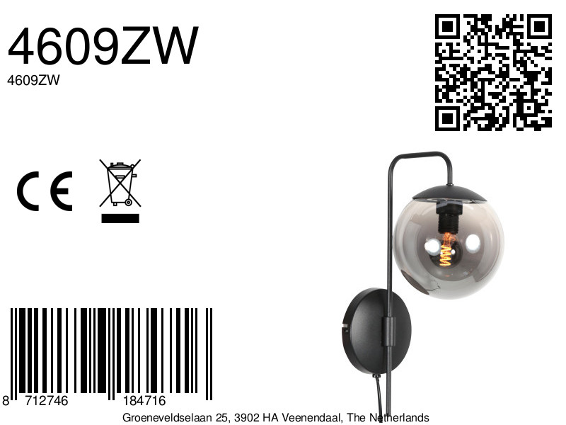 steinhauer-wandleuchte-bollique-schwarz-glasmetall-bettlampe-e14-4609zw-8a