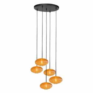 pendelleuchte5-flammigschwarzmitamberglasmexliteaurelio-1